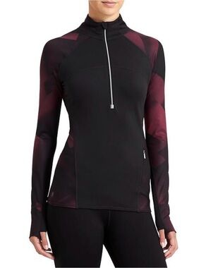 Athleta Running Wild Black Burgundy Half-Zip Performance Pullover Top size XS